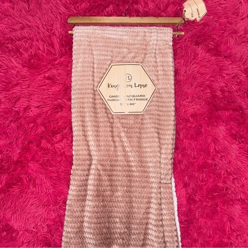 pink and white ombre corduroy fringe blanket - 50x60in